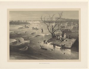 خرق السد وغمر المزارع فيضان. 1855 (العنوان على البند) بواسطة الملكية الهولندية Steendrukkerij van CW Mieling