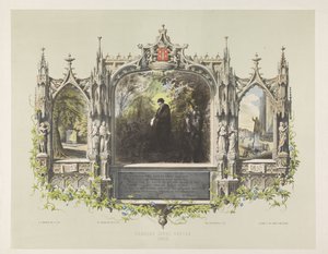 لوحة تذكارية لـ Laurens Coster في الاحتفالات المحيطة بإزاحة الستار عن التمثال في هارلم ، 1856 لورين جانز. Coster 1423 (العنوان على الكائن)