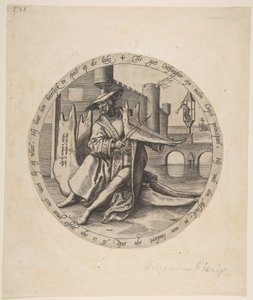 الرجل الغني يعزف على الكمان على عظم الفك ، كاليفورنيا. 1568.