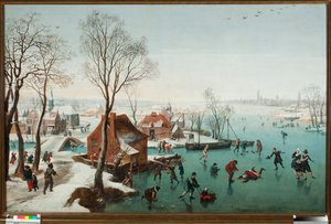 ديسمبر ، المتزلجون على بحيرة جيلي (ديسمبر ، المتزلجون على بحيرة مثلجة) رسم جان ويلدنز (1586-1653)