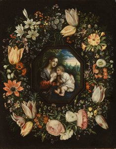 مادونا والطفل في إكليل من الزهور ، ج 1625 (زيت على النحاس) بواسطة جان و بالين ، هندريك فان بروغل