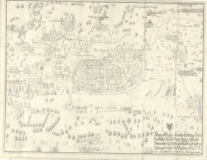 الحصار والاستيلاء على ديفينتر ، 1578 Waerafftighe afconterfeitinge der loeflike Keyser vrye Anze Stadt Deventer في ما Ghestalt هو Belgert onde Beschaten Ao. 1578 (العنوان على الكائن) بواسطة جان دي لانج (الثاني)