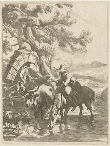 الراعي والصبي معبأ بجانب جدول المناظر الطبيعية مع الحيوانات (عنوان السلسلة) Diversa Animalia (عنوان السلسلة على الكائن) بواسطة جان دي فيشر
