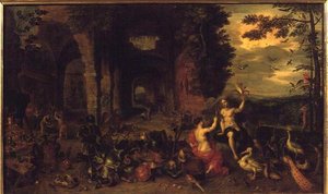 رمزية الهواء والنار ، 1650-60 (زيت على لوح)