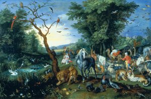 دخول الحيوانات إلى سفينة نوح (زيت على لوح)