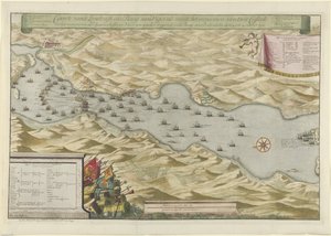 معركة بحرية في خليج فيجو والاستيلاء على الأسطول الفضي الإسباني ، 1702 Carte vande Landingh في خليج فيغوس كجزء من الاستيلاء على اثنين من Casteels والاستيلاء على أسطول الفضة الإسباني الراسخ في الخليج لصالح Redondella den بواسطة ولايات هولندا وغرب فريزلاند