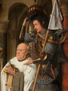 التفاصيل للعذراء والطفل مع Canon Joris van der Paele بواسطة جان فان إيك