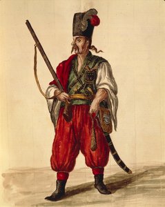 زي كارابينير ، بقلم جان فان جريفينبروك أو جيوفاني جريفمبروش (1731-1807) ، غلي دون دي فينيزياني ، من كتاب مصور للأزياء ، ألوان مائية بواسطة جان فان جريفينبروك