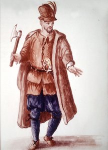 Scapolo di galéa: مجدف مدفوع الأجر على القوادس في القرن الثامن عشر. رسم بالألوان المائية وحبر من مخطوطة "عادات البنادقة" بقلم جان فان جريفينبروك (أو جيوفاني جريفمبروش (جريفينبروخ) (1731-1807) بواسطة جان فان جريفينبروك