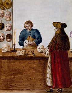 متجر الأقنعة ، رسم توضيحي من كتاب مصور لأزياء البندقية ، إيطاليا بواسطة جان فان جريفينبروك