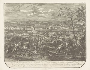 سلاج بيج سينتا ، 1697 عرض وتمثيل معركة زينتا ، تم تقديمه في 11 سبتمبر 1697 (العنوان على الكائن) بواسطة جان فان هوشتنبرج
