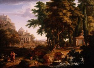 منظر أركاديان مع القديس بطرس والقديس جون شفاء الرجل المشلول ، 1724-25 (زوج إلى 68871) بواسطة جان فان هويسم