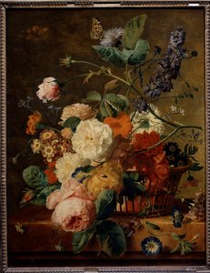 سلة زهور بالفراشات. رسم جان فان هويسوم (1682-1749) إي سي. هول. بواسطة جان فان هويسم