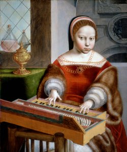 امرأة شابة تلعب Clavichord بواسطة ورشة عمل جان فان ساندرز في هيمسن