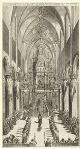 Lijkdienst voor Filips IV te Brussel، 1665 الكنيسة المحترقة ، والموكب الجنائزي لفيليب الثالث روي دي إسبين في كنيسة سانت. Gudule بالترتيب s. إفراط. ماركيز كاستل رودريغو في 4 و 5 نوفمبر 1665 (العنوان على الكائن) بواسطة جان فان تروين