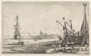 رأس المرفأ مع الصيادين الذين يسحبون شباكهم Seascapes (عنوان المسلسل) بواسطة جان فان دي فيلدي (الثاني)