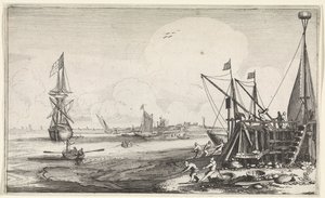 رأس المرفأ مع الصيادين الذين يسحبون شباكهم Seascapes (عنوان المسلسل) بواسطة جان فان دي فيلدي (الثاني)