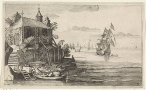 كاتش على الساحل مع كنيسة صغيرة Seascapes (عنوان المسلسل) بواسطة جان فان دي فيلدي (الثاني)