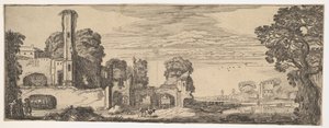 Riverscape مع أنقاض قلعة من المناظر الطبيعية والآثار ، كاليفورنيا. 1615.