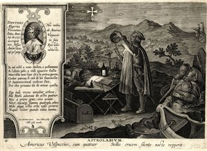 الإسطرلاب. Americus Vespuccius cum quattuor Stellis...، حوالي 1600 (نقش نحاسي) بواسطة جان فان دير (1523 1605) Straet