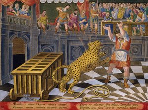 أطلق الإمبراطور الروماني Commodus سهمًا لإخضاع النمر الذي هرب من قفصه في الحلبة ، اللوحة 14 من 