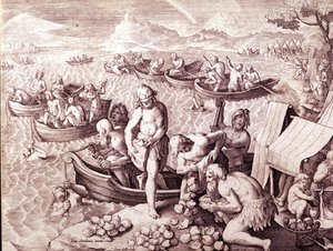 صيد المحار. القرن ال 17. نقش لجيوفاني سترادانو (جان فان دير سترايت) (يوهانس سترادانوس) (1523-1605). بواسطة جان فان دير سترايت
