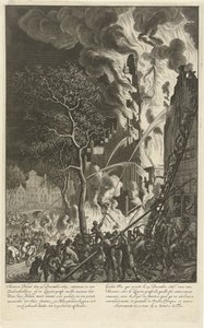حريق على Lauriergracht في أمستردام ، 1669 حريق شديد في 29 ديسمبر 1669. نشأ في مخبز السكر ، على طعم لورييه (...) / Grand feu، qui se prit le 29 decembre 1669. dans une sucrerie، sur le Laurier graft (...) (العنوان على الشيء) بواسطة جان فان دير هايدن