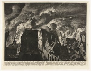 إطفاء النيران الكثيفة على نهر إيلاندغراخت ، 1679 Swaaren burns ، to Amsterdam ، بين d