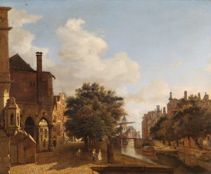 خيال معماري ، مع قاعة المدينة القديمة ، أمستردام حوالي 1667-72 (زيت على لوح من خشب البلوط) بواسطة جان فان دير هايدن