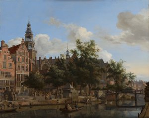 منظر لـ Oudezijds Voorburgwal مع Oude Kerk في أمستردام ، ج .1670 (زيت على لوحة) بواسطة جان فان دير هايدن