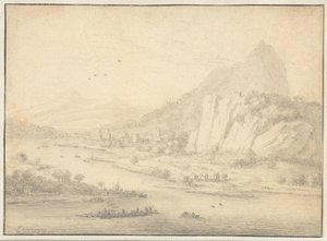 مناظر طبيعية لنهر جبلي مع قوارب بواسطة جان فان دير مير (الثاني)