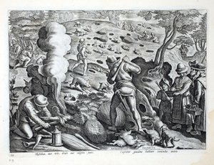 أرانب الصيد ، رسم توضيحي من "Venationes ، Ferarum ، Avium ، Piscium" (للصيد: وحوش برية ، طيور ، أسماك) ، نقش بواسطة Jan Collaert (1566-1628) ، حانة. فيليب جاليوس ، أمستردام بواسطة جان فان دير سترايت