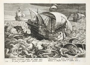 مخلوقات البحر الصيد ، لوحة 84 ، رسم توضيحي من "Venationes ، Ferarum ، Avium ، Piscium" (للصيد: وحوش برية ، طيور ، أسماك) ، نقش بواسطة Jan Collaert (1566-1628) ، حانة. فيليب جاليوس ، أمست بواسطة جان فان دير سترايت