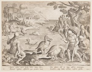 الهنود يصطادون الأسماك بمساعدة البجع ، اللوحة 23 في سلسلة Game of Game والطيور والأسماك بواسطة Karel van Mallery