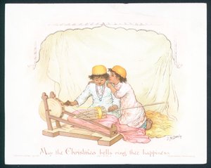 بطاقة عيد الميلاد الفيكتوري مع اثنين من الصبية الصغار (chromolitho)