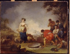 يعقوب يلتقي راحيل في البئر. لوحة ليوهان روسو يوريوس زيك (1730-1797) ، زيت على قماش