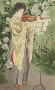 فتاة المدرسة اليابانية (chromolitho) بواسطة المدرسة اليابانية