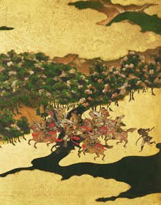 معركة هوجن عام 1156 ، فترة موموياما (1568-1615) (حبر على ورق) بواسطة المدرسة اليابانية
