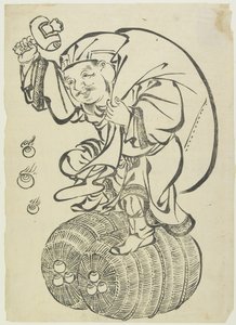 Daikoku God Dancing on Rice Bales ، من منتصف إلى أواخر القرن الثامن عشر (طبعة خشبية) بواسطة المدرسة اليابانية