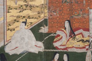 تفاصيل الربيع في القصر ، شاشة سداسية من حكاية جينجي ، c.1650 (حبر ، ألوان وذهب على ورق) بواسطة المدرسة اليابانية