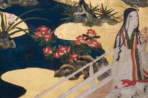 تفاصيل الربيع في القصر ، شاشة سداسية من حكاية جينجي ، c.1650 (حبر ، ألوان وذهب على ورق) بواسطة المدرسة اليابانية