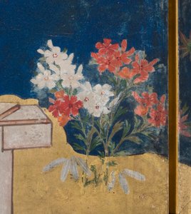 تفاصيل الربيع في القصر ، شاشة سداسية من حكاية جينجي ، c.1650 (حبر ، ألوان وذهب على ورق) بواسطة المدرسة اليابانية