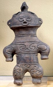 تمثال دوجو صغير ياباني ، ارتفاع 20 سم ، العصر الحجري الحديث ، فترة جومون بواسطة المدرسة اليابانية