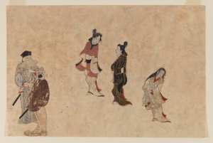 لوحة Ukiyo-e المبكرة (حبر ، لون وذهب على ورق) بواسطة المدرسة اليابانية