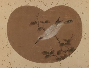 رسم مروحة بالطيور (مستطيل) (حبر ولون على ورق) بواسطة المدرسة اليابانية