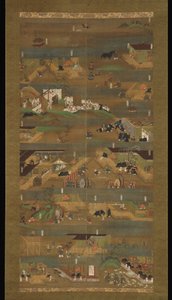 سيرة مصورة للأمير شوكو ، لفيفة معلقة ، فترة كاماكورا (1185-1333) (حبر ، لون وذهب على الحرير) بواسطة المدرسة اليابانية