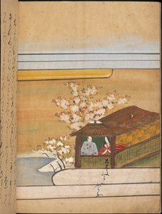 رجل وامرأة في جناح ، رسم توضيحي من "Taishokkan" (حبر ولون على ورق) بواسطة المدرسة اليابانية
