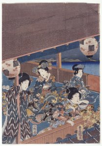 جزء من Genji Triptych (نقش خشبي ملون) بواسطة المدرسة اليابانية