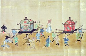 جزء من السفارة الكورية السادسة في اليابان في وقت خلافة توكوغاوا إيتسوناس في عام 1651 ، ربما بواسطة كانو ماسونوبو (1625-1694) 1655-57 (لوحة التمرير) (انظر أيضًا 120822 و 120823) بواسطة المدرسة اليابانية