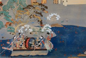 زورق تجديف ، رسم توضيحي لـ Eiga Monogatari (قصة العظمة) ، بواسطة Akazome Emon (حوالي 956-1041). اليابان بواسطة المدرسة اليابانية